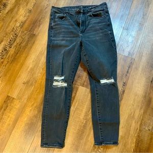 American Eagle Next Level Stretch Faded Black Distressed Jeans Size 12 Short